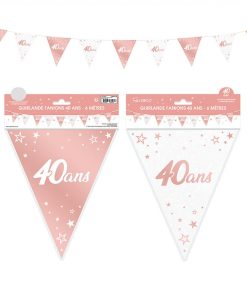 GUIRLANDE FANIONS JOYEUX ANNIVERSAIRE 40ANS METAL ROSE GOLD