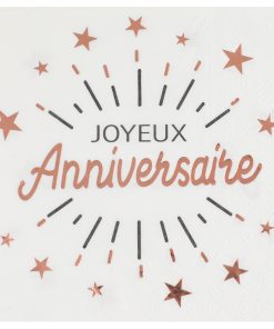 10 SERVIETTES “JOYEUX ANNIVERSAIRE” ROSE GOLD ÉTINCELANT 16.5 X 16 CM