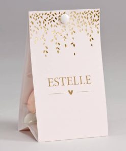 Boite à dragées – Rose poudré et feuillage Or- Personnalisable