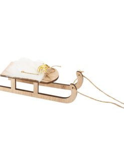 LUGE EN BOIS AVEC FOURRURE BLANCHE ET GRELOTS OR 5 X 16,5 X 5,5 CM