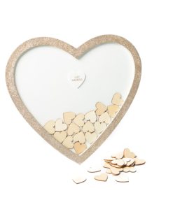 CADRE COEUR LIVRE D’OR PAILLETTES CHAMPAGNE 37 X 40 CM 60 COEURS BOIS 4CM