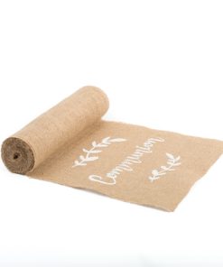 CHEMIN DE TABLE COMMUNION JUTE FLOQUÉE BLANC 28 CM X 5 M