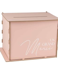 Urne « Merci » Rose et Blanc – Bois