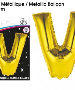 BALLON MÉTALLIQUE OR LETTRE “V” 36 CM